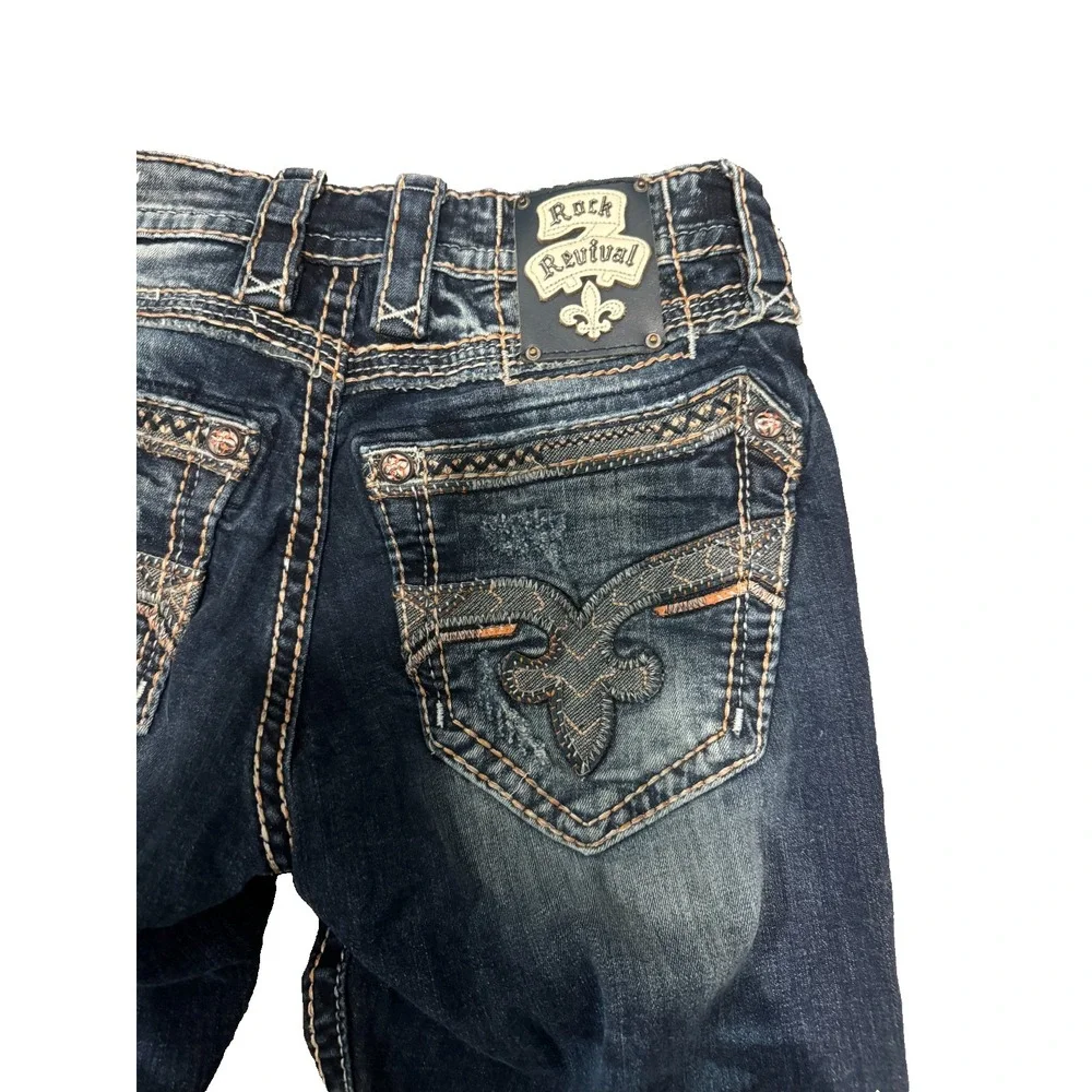 Rock Revival Callix Straight Jeans Mens 30 Blue Dark Wash Denim distressed